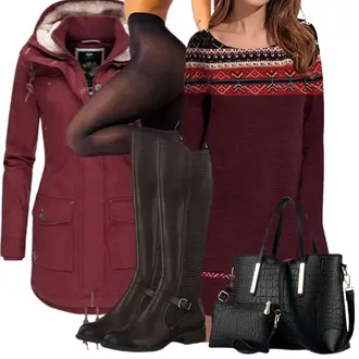 Outfit mit Rot/DunkelRot/Bordeaux/Rosa Softshell Mantel/Parka/Outdoormantel/Kapuzenmantel/Wintermantel/Duffle Mantel/Mantel mit Reißverschluss Ragwear "Perfekt Für Die Arbeit"