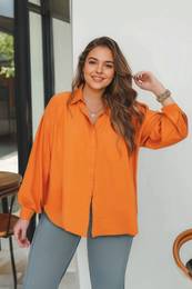 Curve Orange Shirt Collar Shirt