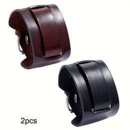 2pcs Vintage Punk Style Genuine Leather Men's Bracelets, Adjustable Wide Cuff Bands, Fashion Accessories For Parties And Music Festivals, Wear,