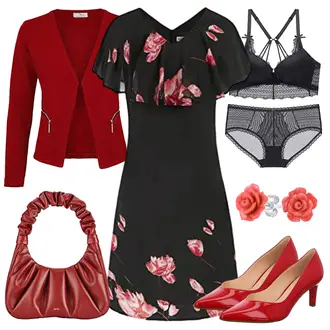 Outfit mit Dunkelrot/Rot Lederjacke/Blusenblazer/Lässiger Blazer/Lederjacke/Eleganter Blazer/Kurzblazer/Blazerjacke/Sweatblazer/Strick­blazer Danaest "Schöner Sommer Look"