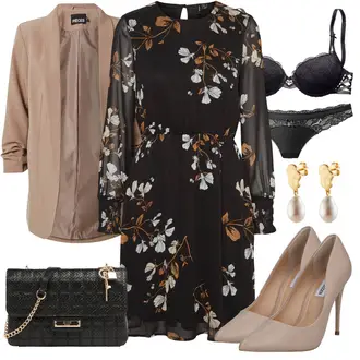 Outfit mit Schwarz/Lila BlusenKleid/HerbstKleid/Geblümte Kleid/Langärmliges WinterKleid/Langarm EtuiKleid/Bedrucktes Kleid VERO MODA "Perfekt fürs Date"