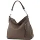 modamoda de - T183 - ital. Damen Schultertasche aus Leder, Farbe:Dunkeltaupe