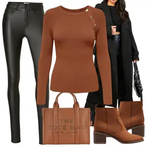 Outfit met Zwart Hoge Taille Legging/Winter legging/Katoenen Legging/Warme Legging/Gevoerde Legging/Tregging/Gebreide Legging/Ondoorzichtige Legging/Leren Jas Only "Outfit Voor De Winter"