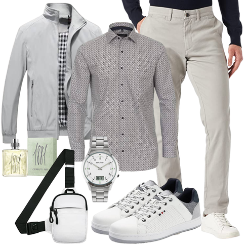 Grau/DunkelGrau Top Blusenoberteil/T-Shirt mit 3/4-Ärmel/Langarm-Shirt/Hemdoberteil/Casual Hemd/Business Hemd CASAMODA kombinieren