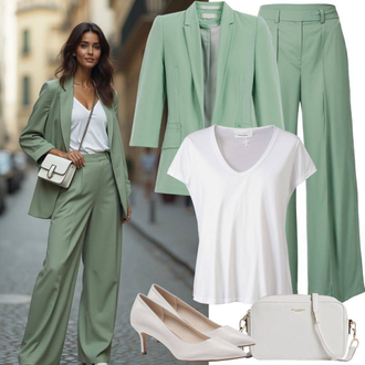 Outfit sa Svjetlozelena/Zeleno Hlače s prednjim naborom/Naborane hlače/Hlače S Naborom/Hlače s Prorezom/Hlača od Odijela/Marlene Hlača/Poslovna Hlača/Hlače Visokog Struka PATRIZIA PEPE "Poslovni izgled"