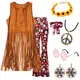 60er 70er Jahre Hippie Kostüm Damen Set mit Fransenweste Schlaghose Damen 70er Hippie Accessoires Hippie Kleidung Damen Kostüm 70er Jahre Bekleidung Damen Disco Outfit Faschingskostüm Mädchen (XL)