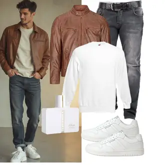 Outfit mit Braun/Orange KunstLederjacke/Leder Bomberjacke/Lederjacke/Vintage Lederjacke TruClothing.com "Freizeit Outfit"