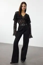 Black Lace Boho Woven Woven Blouse