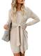 Itsmode Damen Pullover Kleid Elegant Strickkleid Casual Langarm Winterkleid Einfarbig Rollkragen Jumper Minikleid Elegante Warme Wickelkleid,Aprikose,s