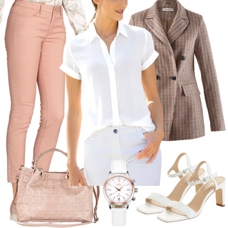Schick Outfit mit Weiß Slim Fit Jeans/Cropped Jeans "Eleganter Look"Look: Elegant, Schick, Schön, Casual