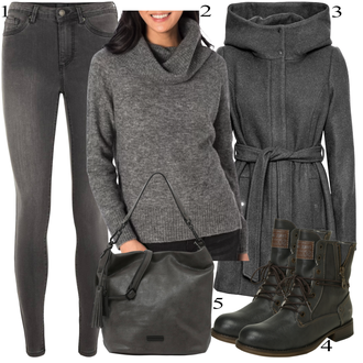Décolleté Cascade tenues avec Gris foncé/Gris Manteau d'Hiver Manteau de Laine/Manteau en Laine Polaire/Manteau à Capuche/Manteau en Loden/Manteau Polaire Tricot/Manteau en Polaire VERO MODA "Tenue d'hiver"
