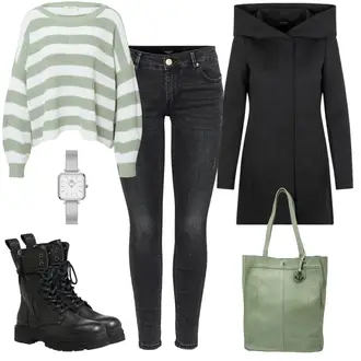 Outfit mit Schwarz/Dunkelgrün SpringerStiefel/SchnürStiefel/Biker Boot/Stiefel Mit Reißverschluss/MotorradStiefel Replay "Cooles Alltagsoutfit"