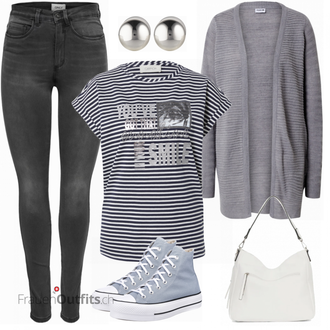 Outfit mit Grau T Shirt Cartoon "Grauer Freizeitlook"