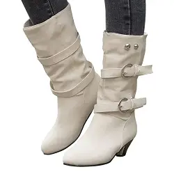 Hotberry Damen Stiefeletten Modische Kaschmir Warm Lange Stiefel Für Frauen Herbst Winter Stiefel Reitstiefel Western Stiefel aus Leder Biker Boots Schneestiefel rutschfest Outdoor Cowboy Stiefel