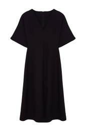 Black Angel Sleeve Detailed A-Line Skirt Flounce Midi Woven Dress