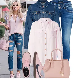 Party Outfits Große Größen mit Pastell/Dunkelblau/Hellblau/Blau Mantel/Jeansjacke/Kurze Jeansjacke VERO MODA "Schönes Frühlingsoutfit"