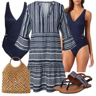 Outfit mit Grau/Dunkelblau/Blau/Lila Sommerkleid/Tunika Kleid/Boho Kleid Elegant/Boho Kleid Sommer/Bedrucktes Kleid About You "Perfekt für den Sommer"