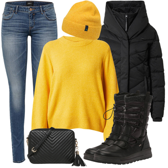 Gefütterte Outfit mit Schwarz SchneeStiefel/Lammfell WinterStiefel/Wattierte Stiefel/Wasserdichter Stiefel/Herren Lederschuhe Tom Tailor "Winter Outfit"