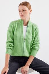 15880 Zippered Knitwear Cardigan - E.Green