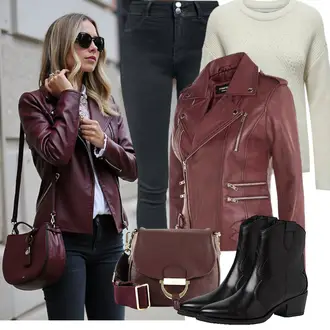 Outfit mit Schwarz/Braun/Dunkelrot Leder Stiefelette/Cowboy Stiefel/Western Stiefelette/CowboyStiefel Tamaris "Modisches Freizeit Outfit"