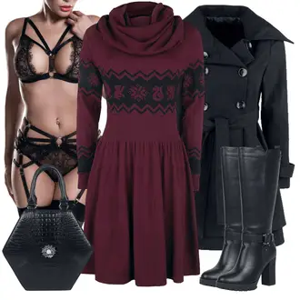 Skating Outfit mit Rot/Lila/Bordeaux/Dunkelrot/Rosa StrickKleid/Langärmliges WinterKleid/Winter StrickKleid/PulloverKleid/SkaterKleid Harry Potter "Freizeit Outfits"Look: Bowling, Eiskunstlauf, Skating