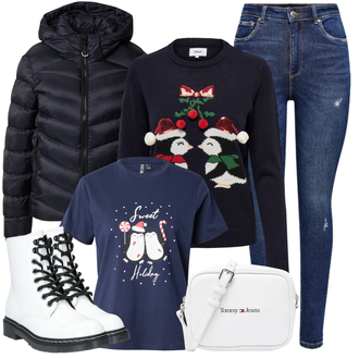 Outfit sa Bijela/Krem Gležnjača na Vezanje/Borbena Čizma/Klasična čizmica Dockers by Gerli "Zimski outfit"