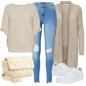 Vintage outfity 90tá léta, Estetika s Světle modrá/Modrá Kožená bunda/High Waist Džínové Kalhoty/Džíny s Dírou/Push up Džín/Džíny s Rozparkem/Kožené bundy VERO MODA, Bílá Nízká Teniska/Teniska s dírkovaným vzorem/Úzká teniska/Teniska na platformě Puma "Zimní outfity"Look: 90tá léta, Cool, Disko, Moderní, Krásný, Old Money, Estetika, Bad Taste, Ležérní, Skater, Sportovní, Unisex