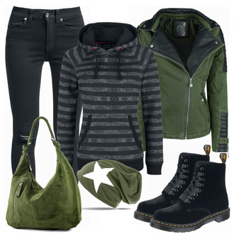 Militär Outfit mit Dunkelgrün Hut Ohrenwärmer & Stirnband/Ohrenwärmer/Kopftuch/Bandana/Army Cap Caspar "Fashion"Look: Militär, Bundeswehr, Retro, 80er