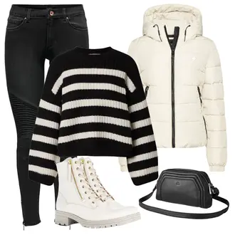 Lack Outfit mit Weiß/Creme/Beige SpringerStiefel/SchnürStiefelette/Sneaker Mit Seitlichem Reißverschluss Gabor "Cooles Winter Outfit"Look: Indoor, Schick, Trendige, Egirl, Premium, Sportlich, Elegant, Glanz, Glamourös, Lack