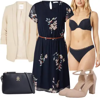 Festival Outfit mit Pastell/Dunkelblau/Blau Kleid Große Größe/Tunika/Kleid mit Gürtel/Lässiges Kleid/Chiffon Kleid/Herbstkleid/Bedrucktes Kleid/Sommerkleid About You "Elegantes Sommer Outfit"