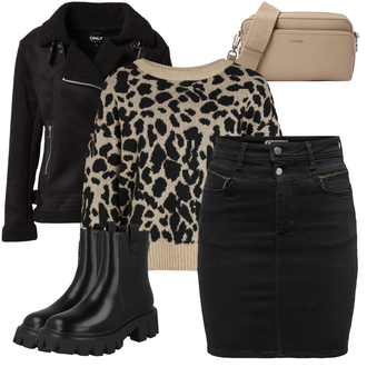 moderne Outfit sa Crna Kožna gležnjača/Podstavljena Gležnjača/Chelsea Gležnjača/Kožna Jakna/Gumena Gležnjača/Ravna Gležnjača About You "Zimski outfit"Look: moderne, Techno, Vanjski, Boja, Punk, cool, Unisex
