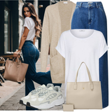 Outfits mit blauen Wide Leg Jeans image