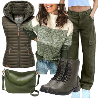 Jeans Outfits Wide Leg Jeans mit Grün/Dunkelgrün/Khaki Baggy Jeans/CargoJeans Generic "Schickes Herbst Outfit"