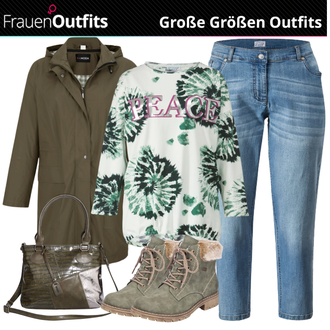 Outfit mit Grün SchnürStiefelette Rieker "Winter Outfit in großen Größen"