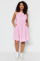 Curve Pink Weave Halterneck Dress