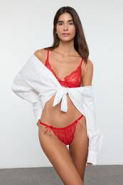 Red Lace Ribbon/Bow Coverless Knitted Underwear Set