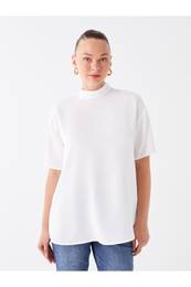 Women's High Neck Straight Short Sleeve Tunic