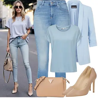 Outfit sa Plava/SvjetloPlava Hlače Jeggings/Traper Tajice/Skinny Hlače Only "Proljetni Outfit"