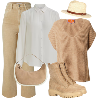 Outfit mit Beige/Khaki/Braun Cropped Jeans/Dad Jeans/High Waist Jeans/Jeans-Culotte/Mom Jean/男士皮夹克/Vintage jeans/Wide Leg Jean/Cord Latzhose/Cordhose/High Waist Hose/Hose mit Schlitz Edited "Cooles Herbst Outfit"