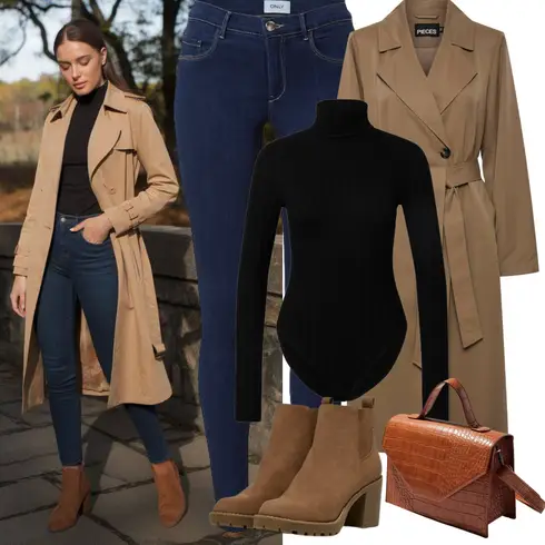 Comment poter Bleu foncé/Bleu Jeans Jean Taille Basse/Jean Taille Basse/Jean Coupe Slim/Jean Taille Haute/Veste d'Hiver/Jeans Thermiques/Chaussures en Cuir/Jean Push-up Only avec Kaki/Gris/Marron/Beige Manteau/Manteau en Cachemire/Long manteau/Manteau Long/Manteau Mi-long/Trench Manteau/Women's Trenchcoats Pieces