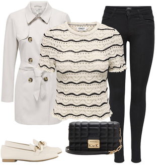 Outfit met beige/bruin/wit/Khaki Sneaker/Trotteur/Platte schoen Graceland "Lichte lente outfits"