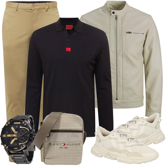 Outfit mit Schwarz/Rot Top Hemdoberteil/Rollkragenshirt/Langarm-Shirt/Poloshirt/T-Shirt & Top Hugo "Alltags Outfit"