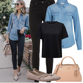 Veći brojevi Potvrda Gost Outfit sa Crna/Tamnoplava Majica I Top Veći Broj/Bluza Veći Broj Only "Proljetni Outfit"Look: dan na plaži, Koncer, Škola, Potvrda