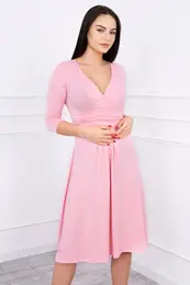 marka niezdefiniowana Dress with cut-off under the bust, 3/4 sleeves powder