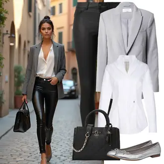 Kombinacije s odjećom sa Crna/Bijela Kožne tajice/Treggings/Hlače od Umjetne Kože/Kožna Hlača/Tajice Kožnog Izgleda/Skinny Hlače Pieces "Outfit za proljeće"