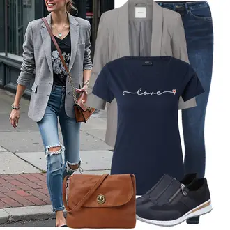 Outfit sa SvjetloPlava/TamnoPlava/Plava Hlače Jeggings/Traper Tajice VERO MODA "Moderni outfit za proljeće"
