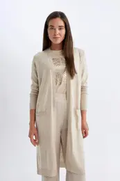 Regular Fit V Neck Basic Plain Pocket Long Knitted Cardigan