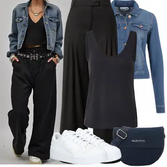 Outfit sa Crna/Tamnosiva/Tamnoplava Majica I Top Veći Broj/Bluza Veći Broj/Bluza i Tunika Tunika Pieces "Jarní outfit"