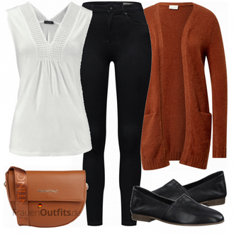 Outfit mit Schwarz Lederjacke/Cord Legging/High Waist Legging/Strick Legging/Gefütterte Leggings/Lederjacke/Thermohose/Treggings/Warme Leggings/Biker Jeans/Thermojeans VERO MODA "Freizeit Outfit"