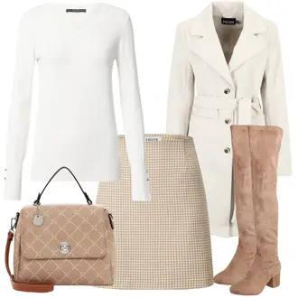Outfit mit Braun/Beige Overknee Stiefel/Flache Overknee Stiefel/Kniehoher Stiefel/Leder Overknee Stiefel/Langer Stiefel About You "Cooles Herbst Outfit"